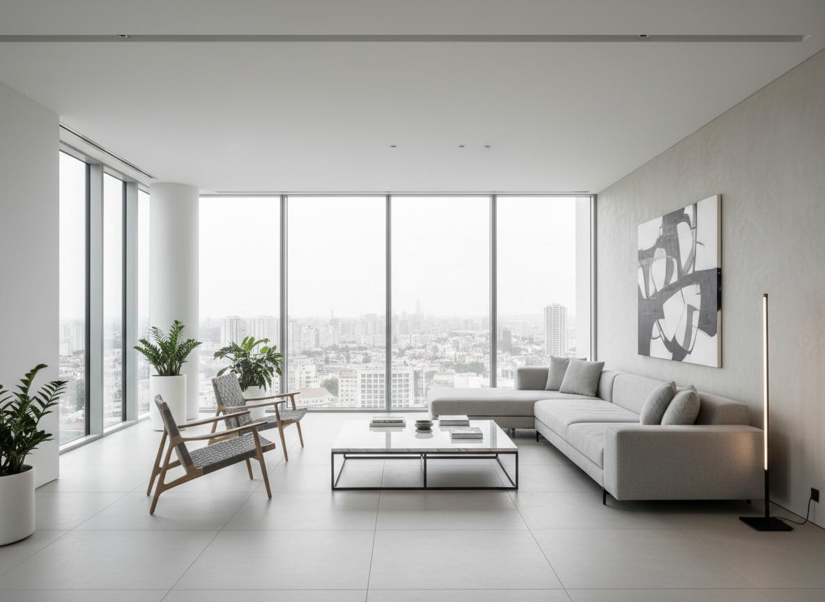 AI modern living room concept with beige seating and cleaner lighting